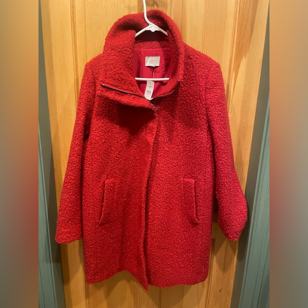 NEW Loft Red Boucle Dress Coat SZ M